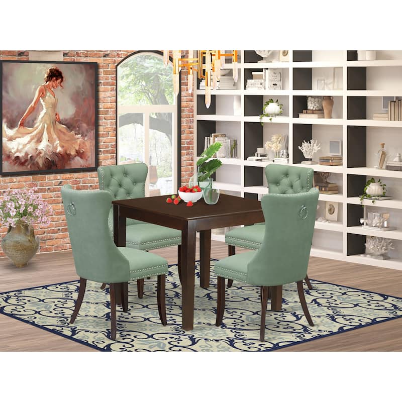 East West Furniture Dinette Set Consists of a Square Dining Table and Upholstered Chairs, Mahogany (Pieces Options) - OXDA5-MAH-22