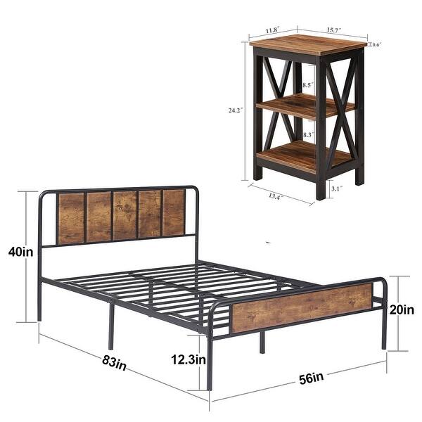 Taomika 3pieces Bed Frame with Wood Headboard and Modern Nightstands