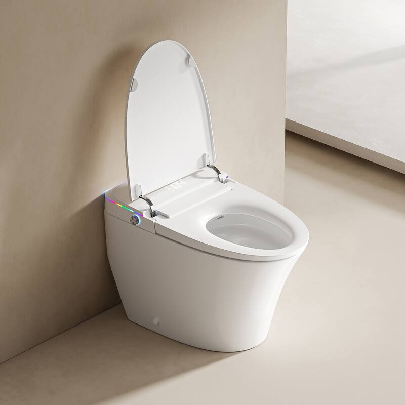 Zarautz Elongated Smart Bidet Toilet Combo with Clean Foam Shield Splash Proof,Heated Seat,Dryer & Foot/Men's flush recognition