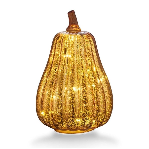 Mercury Glass 8.7" Battery Operated LED Pumpkin Lights with Timer, Good for Holiday Decoration