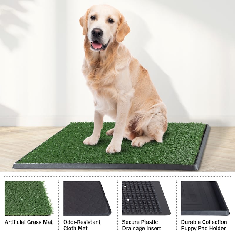 PETMAKER Reusable 4-Layer Artificial Grass Puppy Pee Pad with Tray