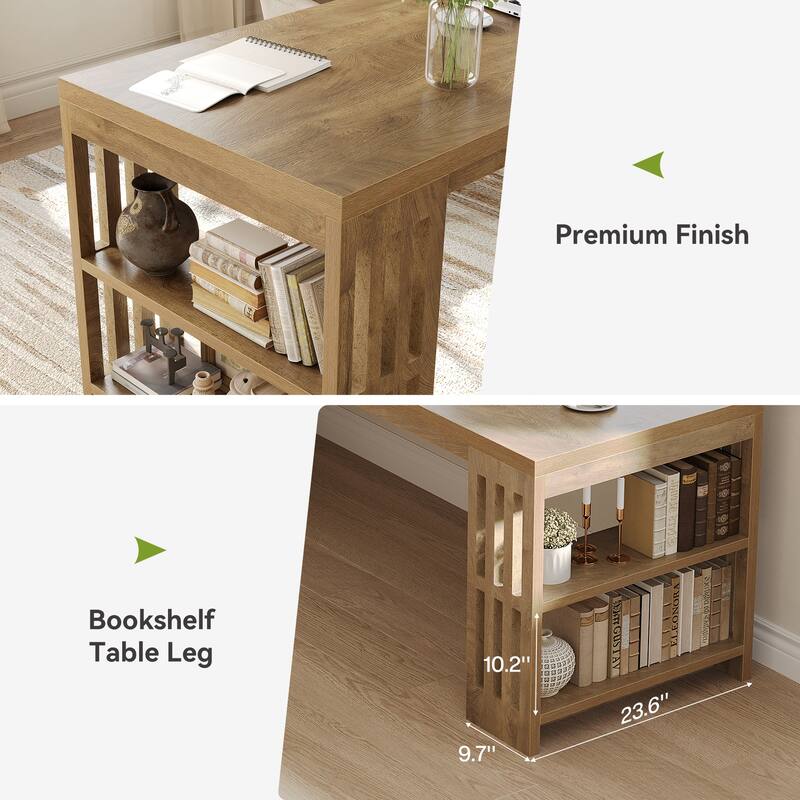 78.7" Two Person Desk with Bookshelf Double Office Desk