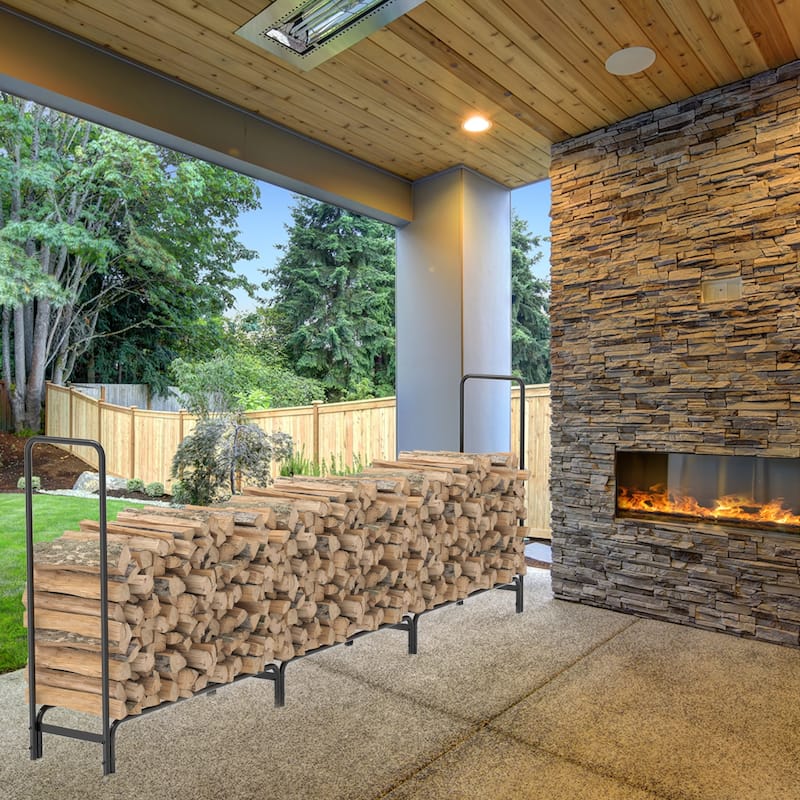 12 FT Long Firewood Log Rack Outdoor Heavy-Duty Metal Firewood Holder - 12 FT