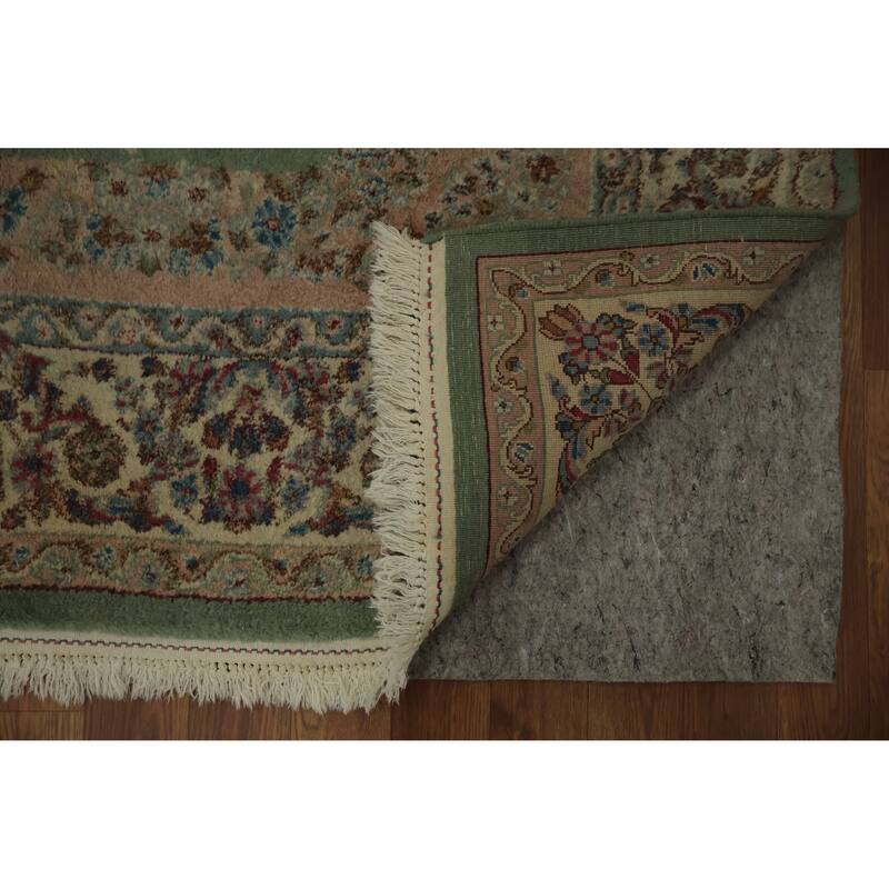 Hand Knotted Oriental 100% Wool Carpet Traditional Floral Green Kerman Area Rug - 8' 3'' X 4' 10''