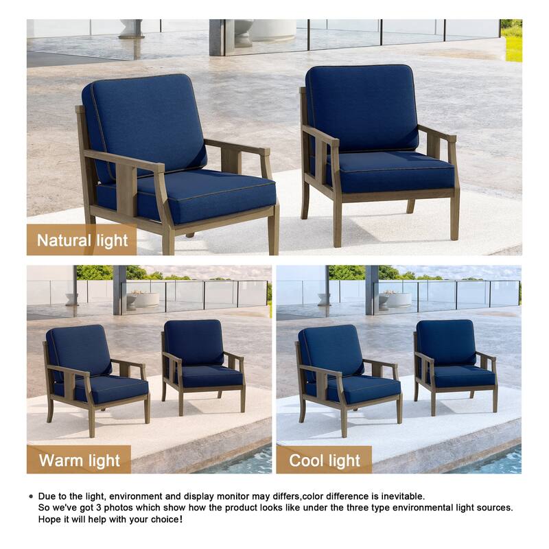 Set of 2 Outdoor Teak Wood Armchairs with Cushions, Patio Club Chairs