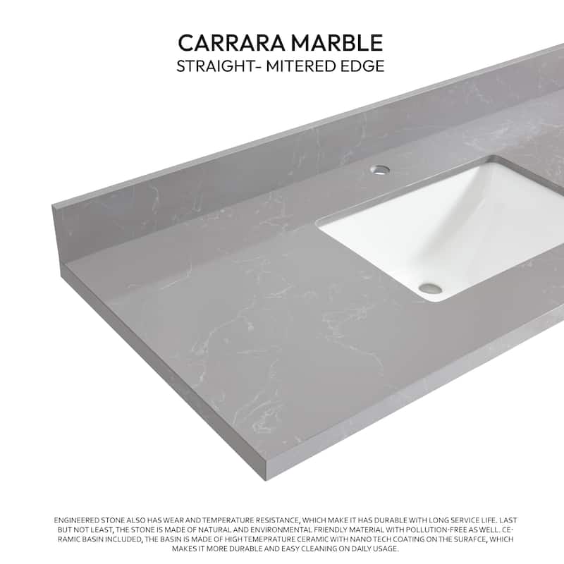 Malaga Composite Stone Vanity Top with White Rectangular Sink