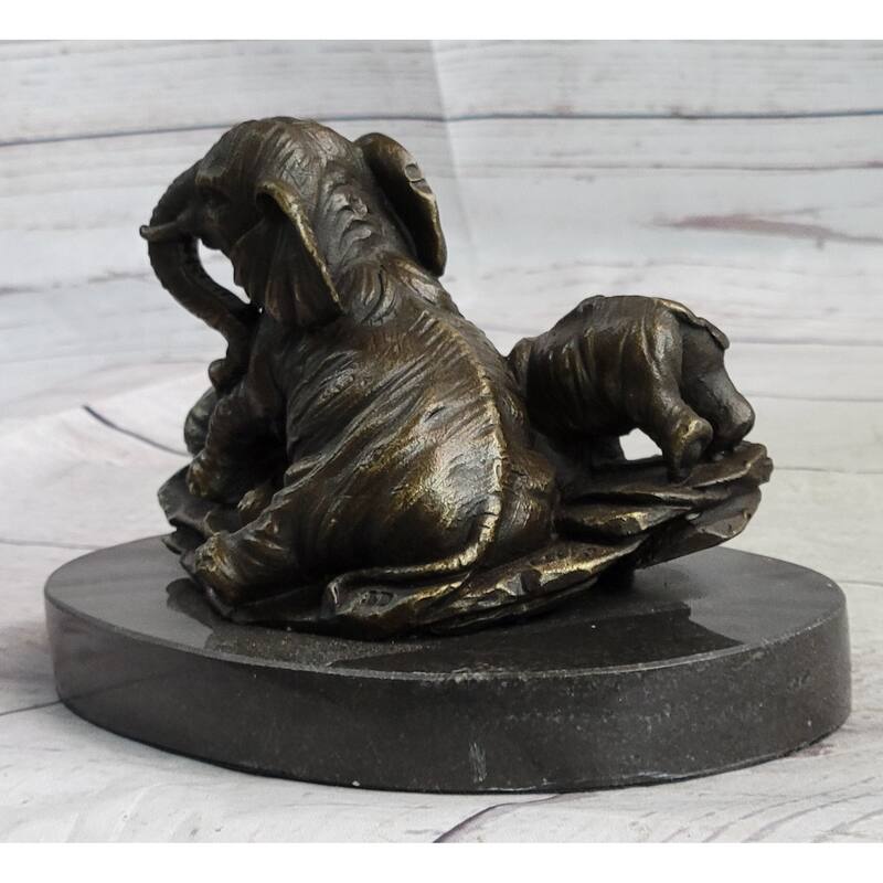 Miniature Bronze Sculpture Statue Elephant Family Figure Collectible 12 Inches X 15 Inches