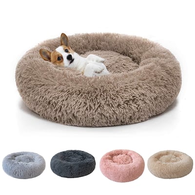 Long Plush Calming Pet Bed Round Donut Cuddler for Small Large Cat Dog