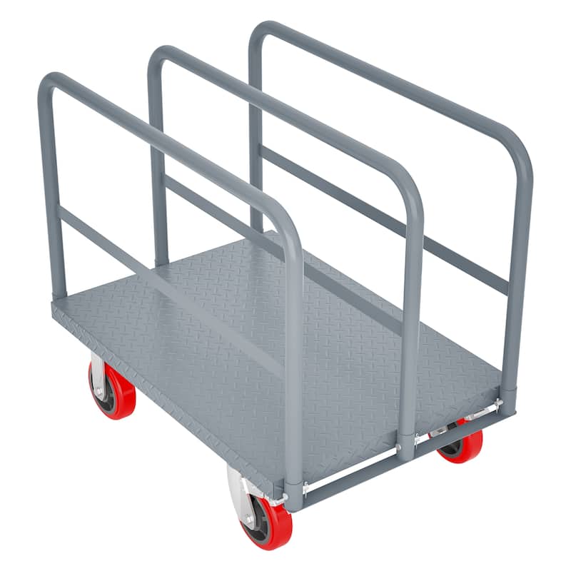 Heavy Duty Steel Panel Truck - 2000 lbs Drywall & Lumber Cart with 3 Side Handrails, 6" Swivel Brake Casters, 36"x24"