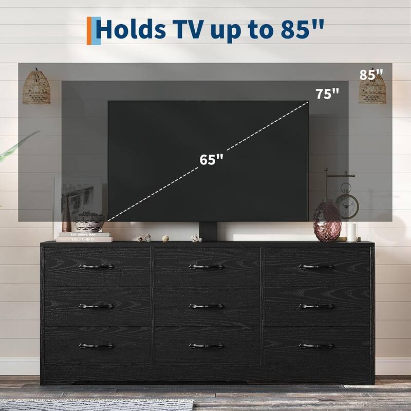 Modern 55" Media Console with 9 Drawers TV Stand with Mount for TVs Up to 85"