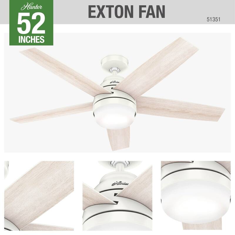 Hunter 52" WiFi Exton Smart Ceiling Fan with LED Light, Handheld Remote - Contemporary, Transitional