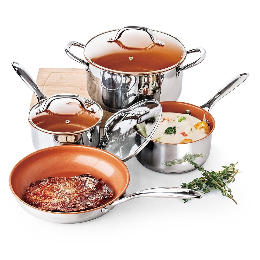 10 Piece Nonstick Cookware set with Titanium Copper and Ceramic Coating -  On Sale - Bed Bath & Beyond - 37503827