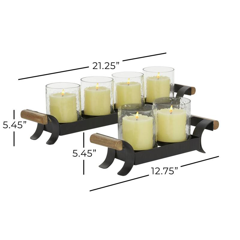 Black Metal Contemporary Candle Holder Set of 2 - 21 x 4 x 5