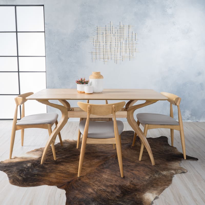 Carson Carrington Lund Mid-Century 5-piece Large Wood Rectangular Dining Set with Curved Legs by Christopher Knight Home - light grey + oak