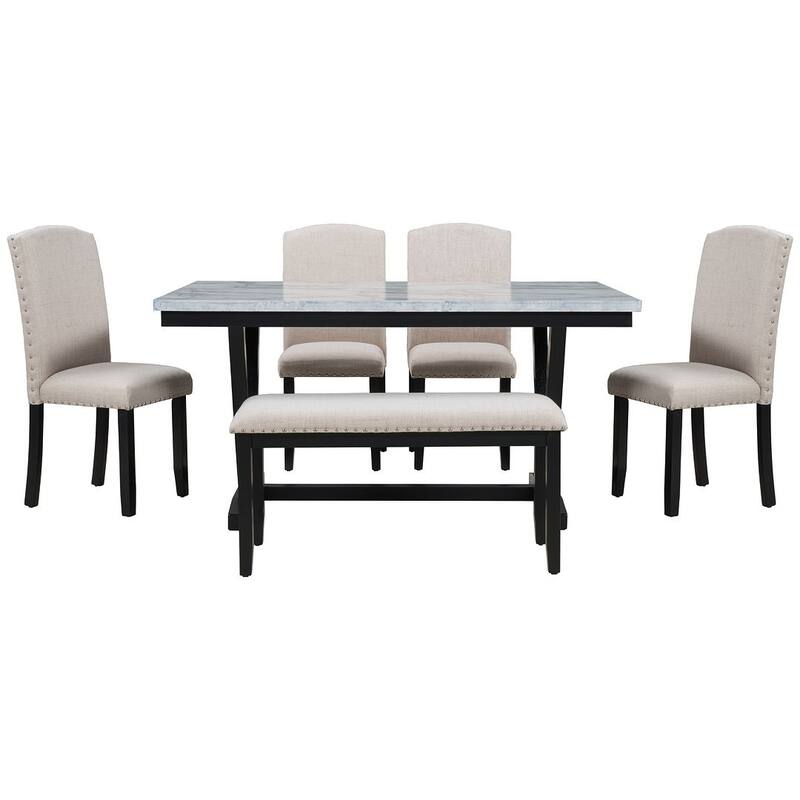Modern Style 6 PCS Dining Table Set for 6 with Marbled Veneers