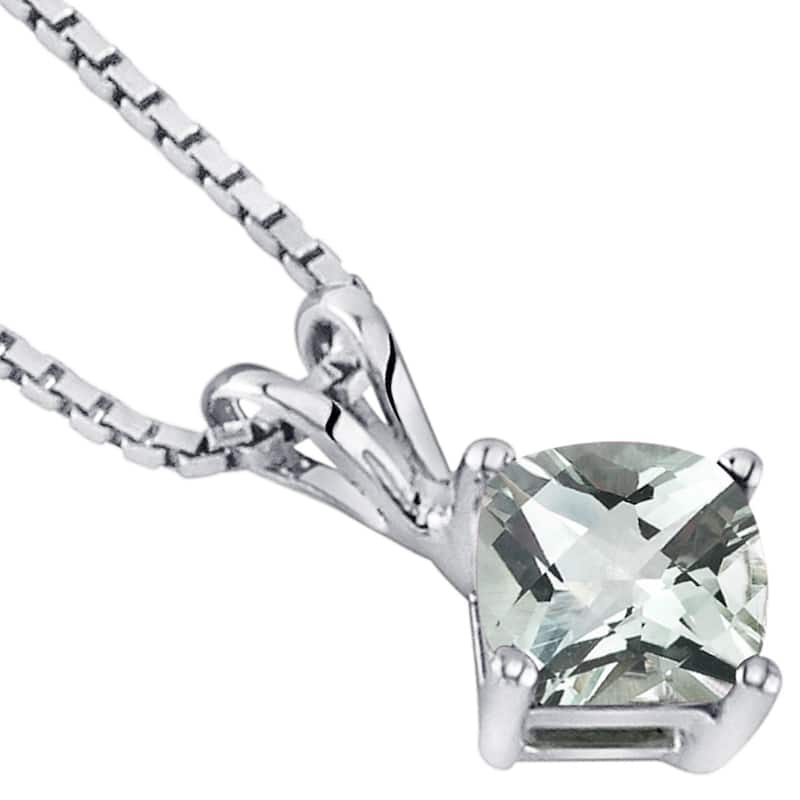 14k White Gold 0.74 ct Green Amethyst Pendant Necklace