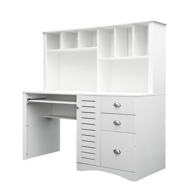 Spacious Home Office Computer Desk with Hutch, 2-Tier Shelf & 3 Drawers