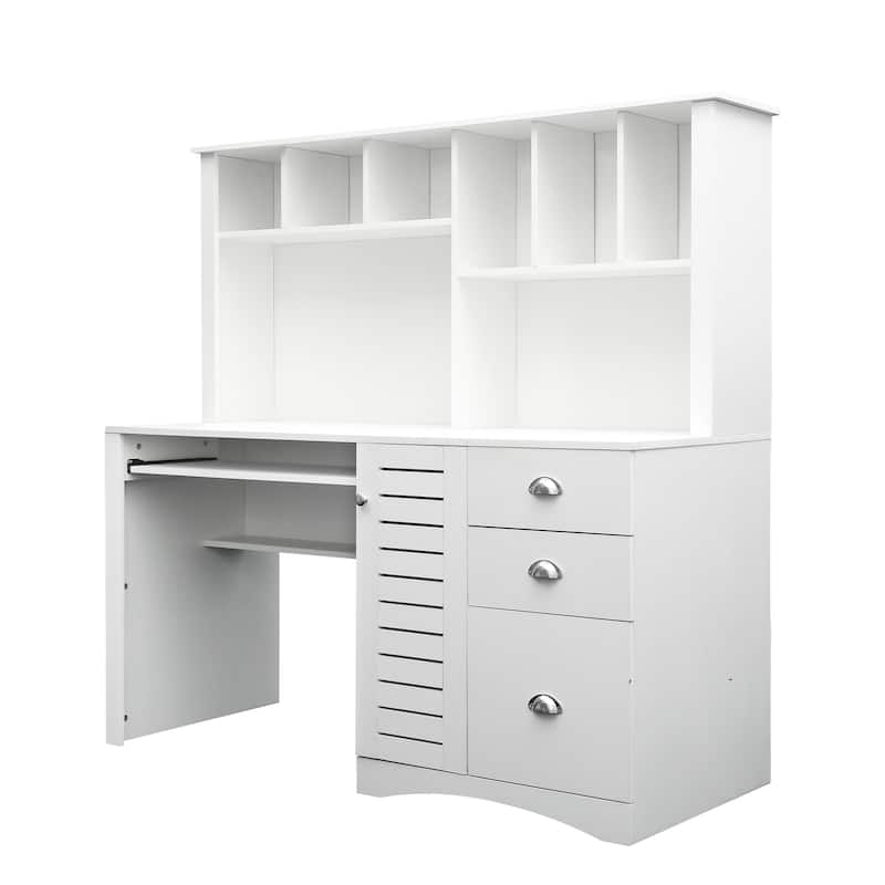 The Vintage Home Office Desk – Distressed White Finish with Integrated Hutch