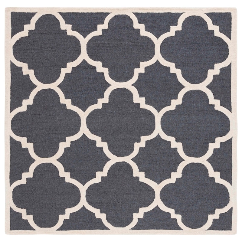 SAFAVIEH Handmade Cambridge Gullveig Modern Moroccan Wool Rug - 6' Square - Dark Grey/Ivory