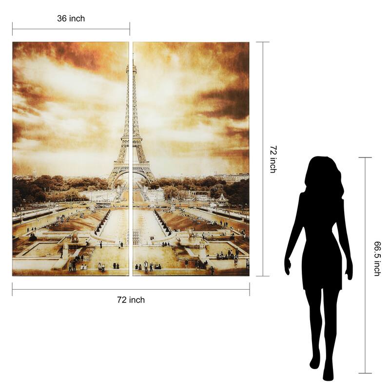 Eiffel Tower AB Frameless Free Floating Tempered Glass Panel Graphic Wall Art Set of 2
