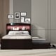 preview thumbnail 1 of 7, Twin XL Size Platform Bed with LED Headboard, Storage Bed with Charging Station, Trundle and 2 Drawers, Dark Brown