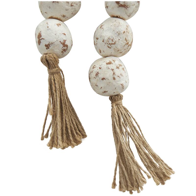 Ceramic Handmade Round Intricately Shaped Large Distressed Beaded Garland with Tassel - Roche River Decor
