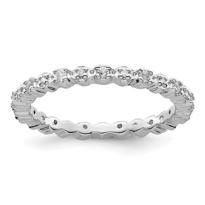 Curata 925 Sterling Silver Polished Prong set Stackable Expressions White Topaz and Diamond Ring