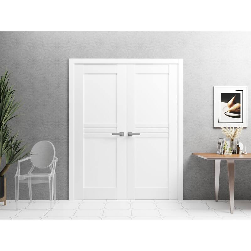 SartoDoors Mela 7444 | Interior French Doors Double French | Solid Wood | Slab Only | 18x80, White Silk