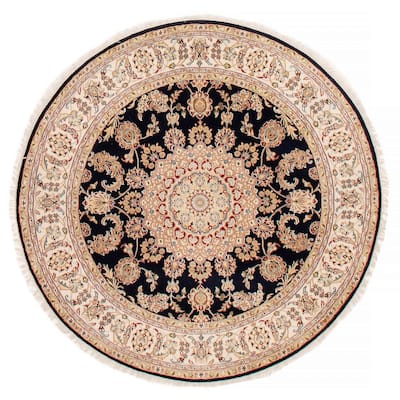 ECARPETGALLERY Hand-knotted Nain Dark Navy Silk, Wool Rug - 5'11 x 5'11