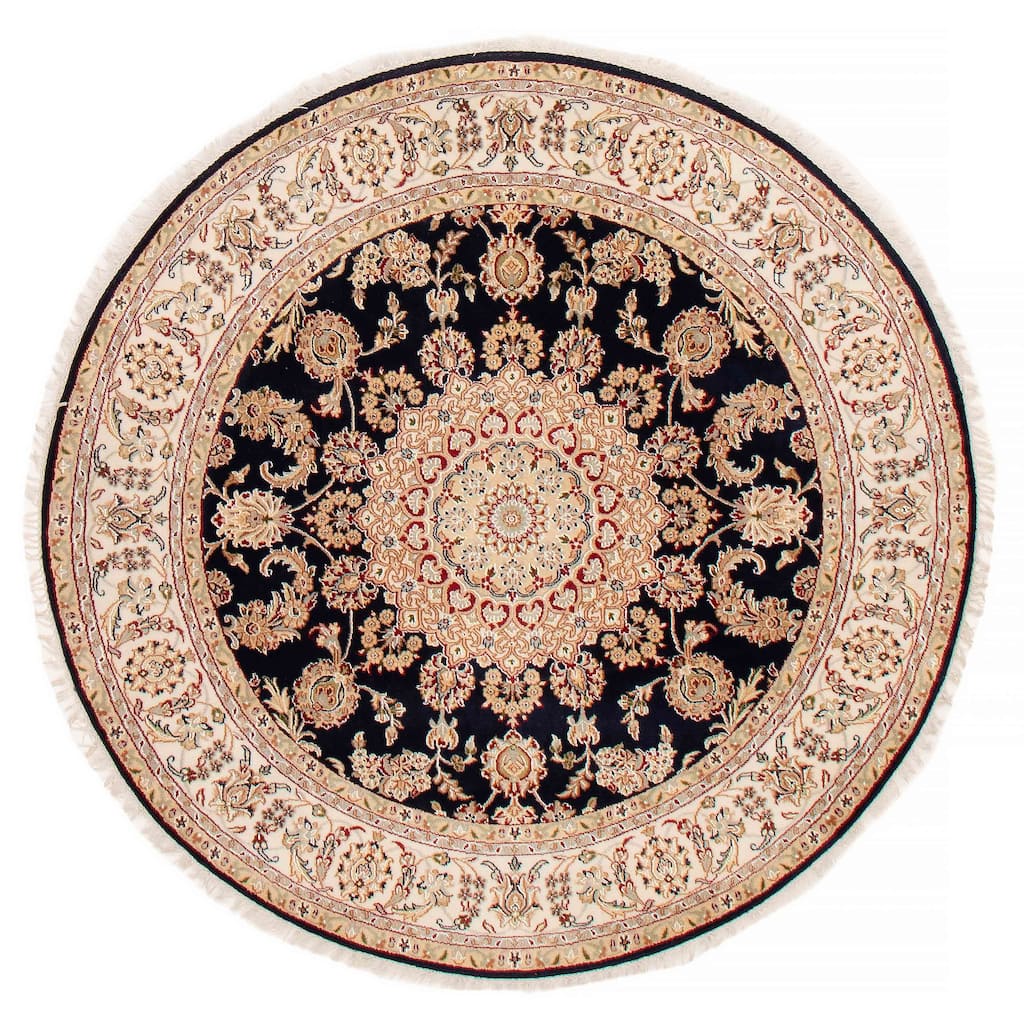 ECARPETGALLERY Hand-knotted Nain Dark Navy Silk, Wool Rug - 5'11 x 5'11