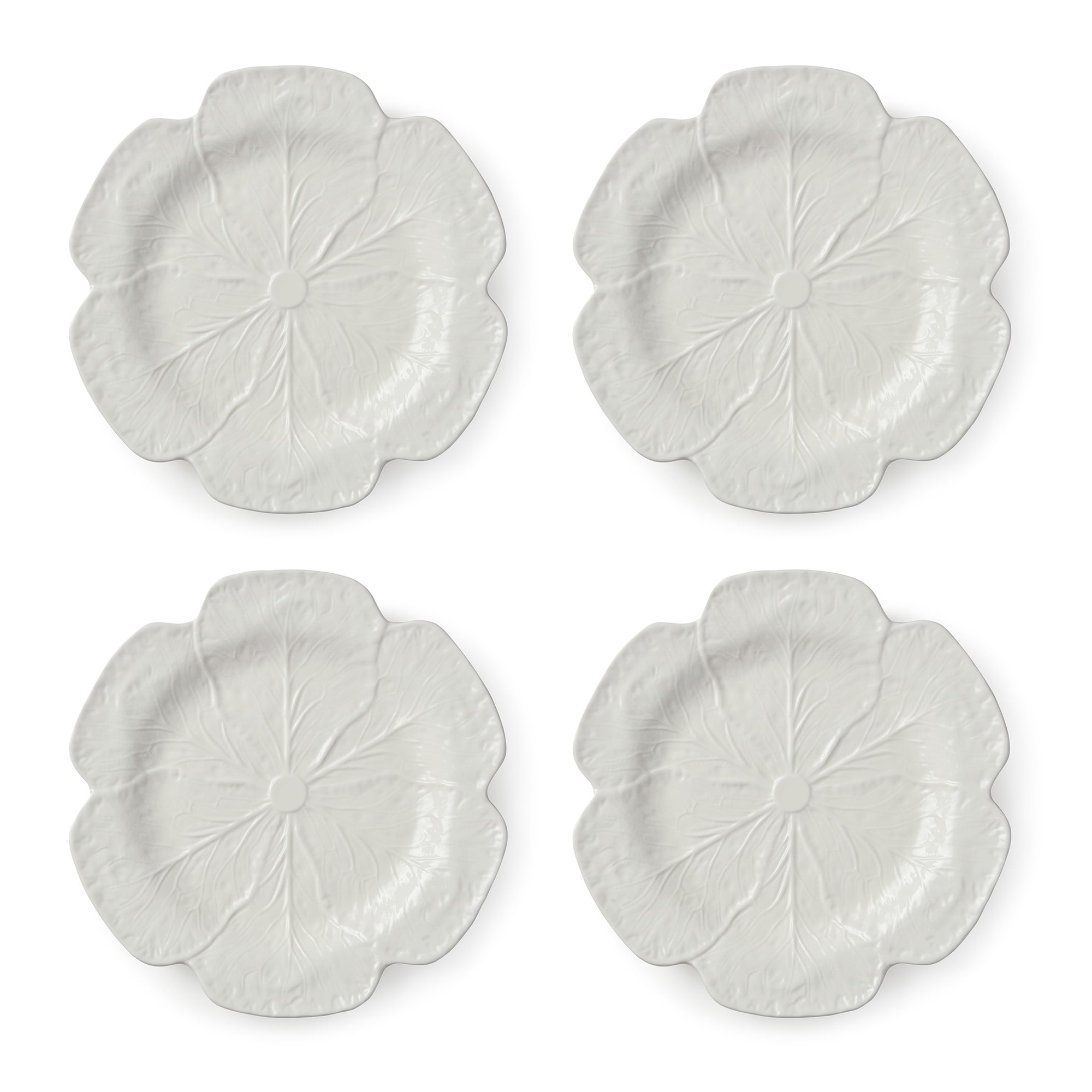 Certified International Le Jardin White Cabbage 3-D Dinner Plates 11", Set of 4 - 11"W x 1.25"H x 11"L