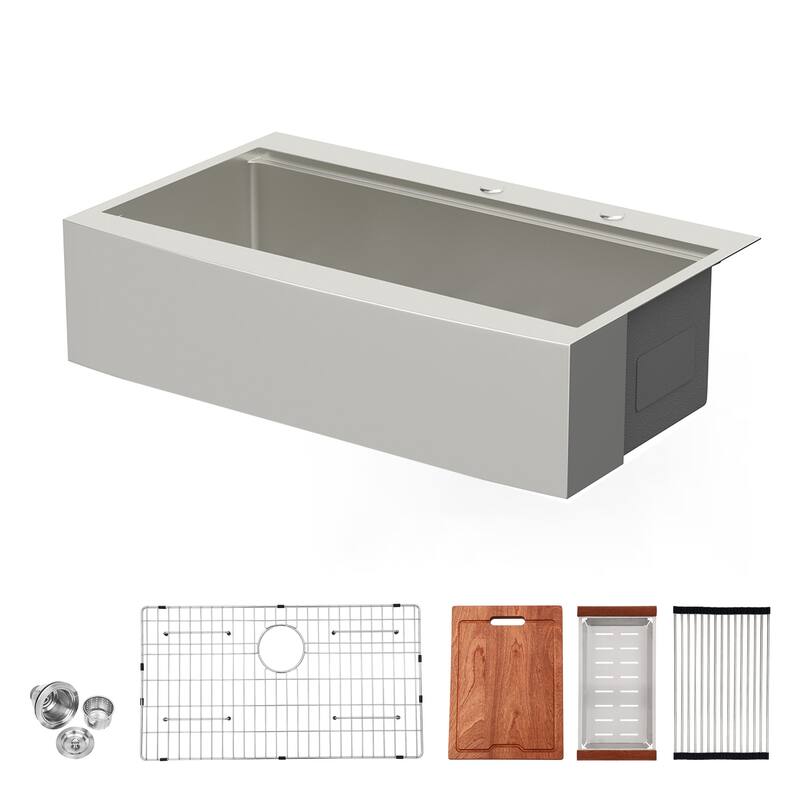 Farmhouse 16 Gauge Single Bowl Stainless Steel Kitchen Sink in Brushed Nickel