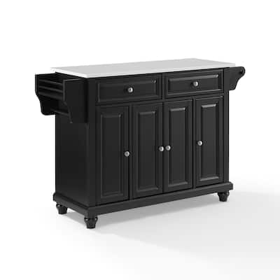 Kitchen Island with Stone Top & Storage - Modern Kitchen Cart, Portable Island, Black/White