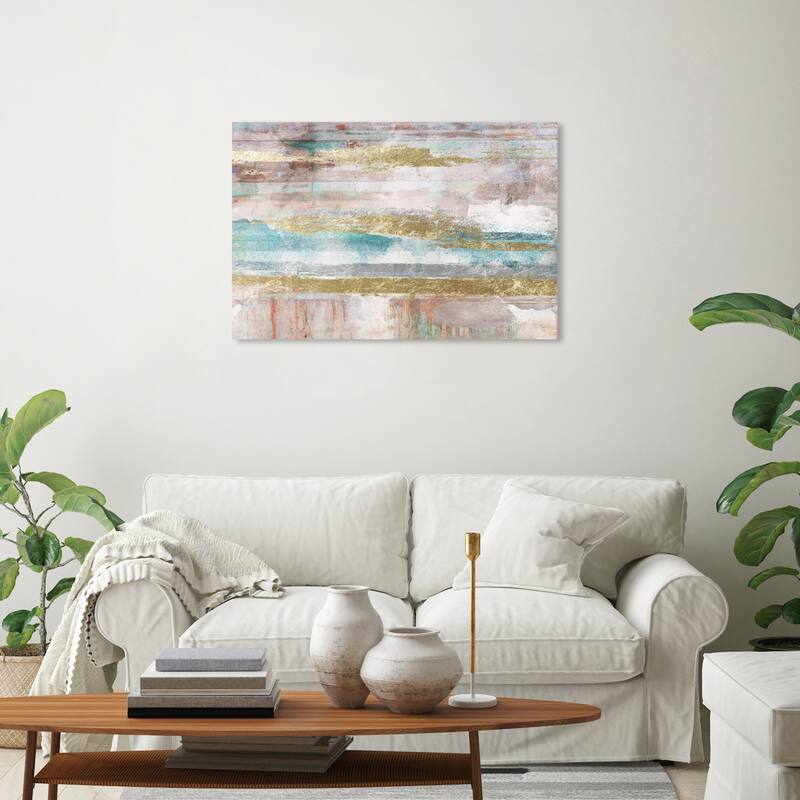 Wynwood Studio Canvas Abstract Mirage en Neutrale Gold and Light Blue Modern & Contemporary Wall Art Canvas Print - 20 x 30