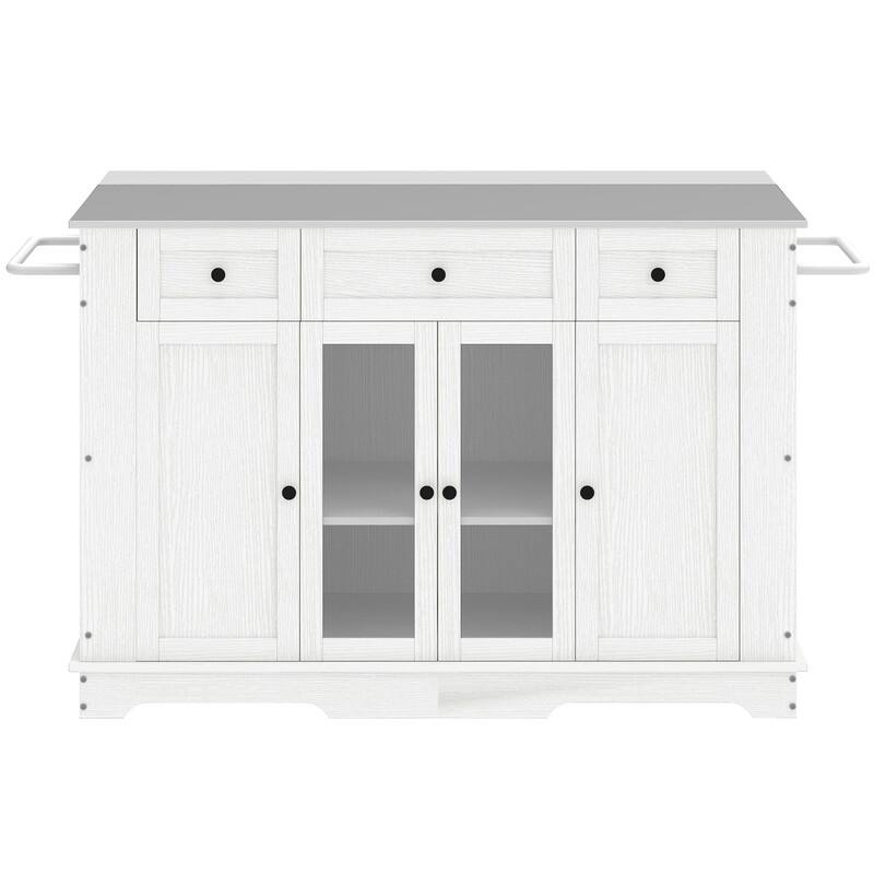 Moasis Kitchen Island with Stainless Steel Top & Power Outlet