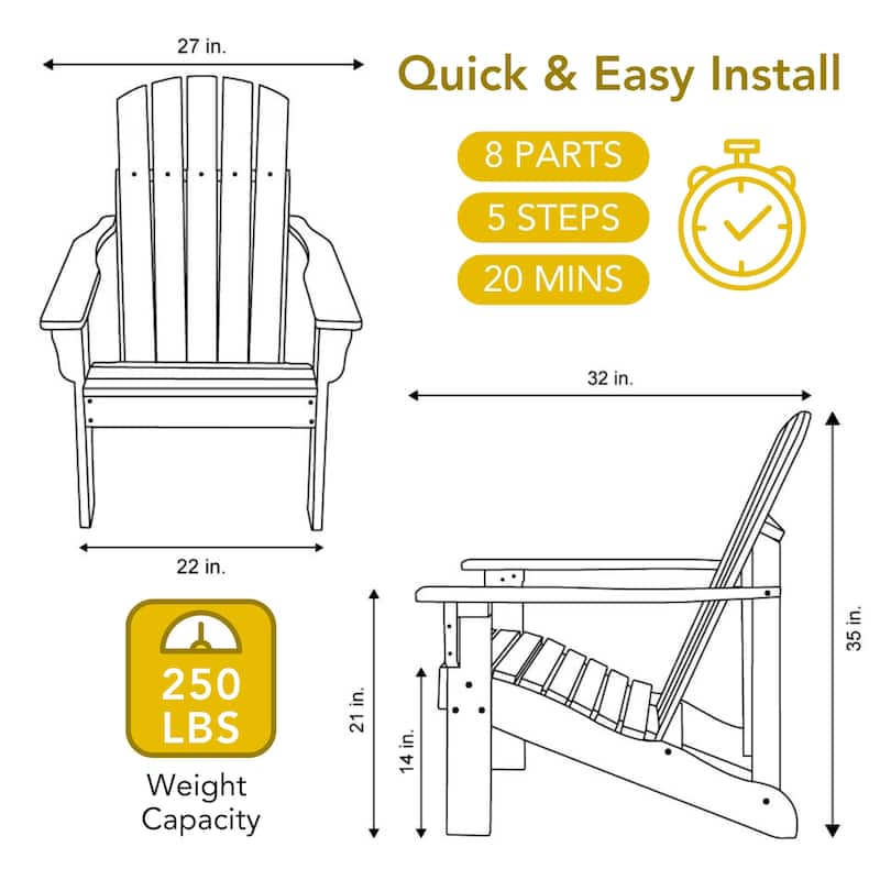 Meridian Weather Resistant Outdoor Patio Adirondack Chair