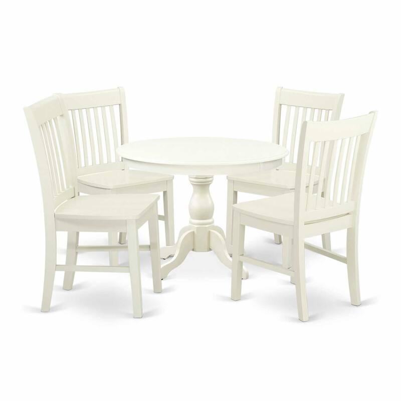HomeStock 5-Piece Linen White Finish Solid Wood Top Dining table with 4 Chairs with Slat Back