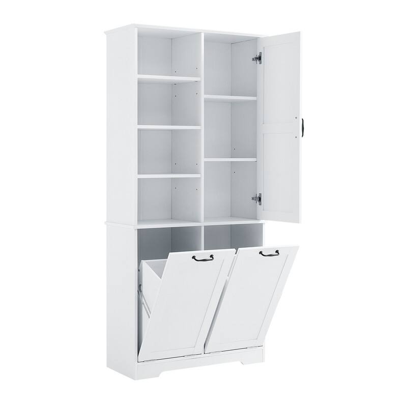 Tall Tilt Out Laundry Hamper Cabinet With Drawer Bathroom Storage Cabinet Shelf With Multiple Storage Space