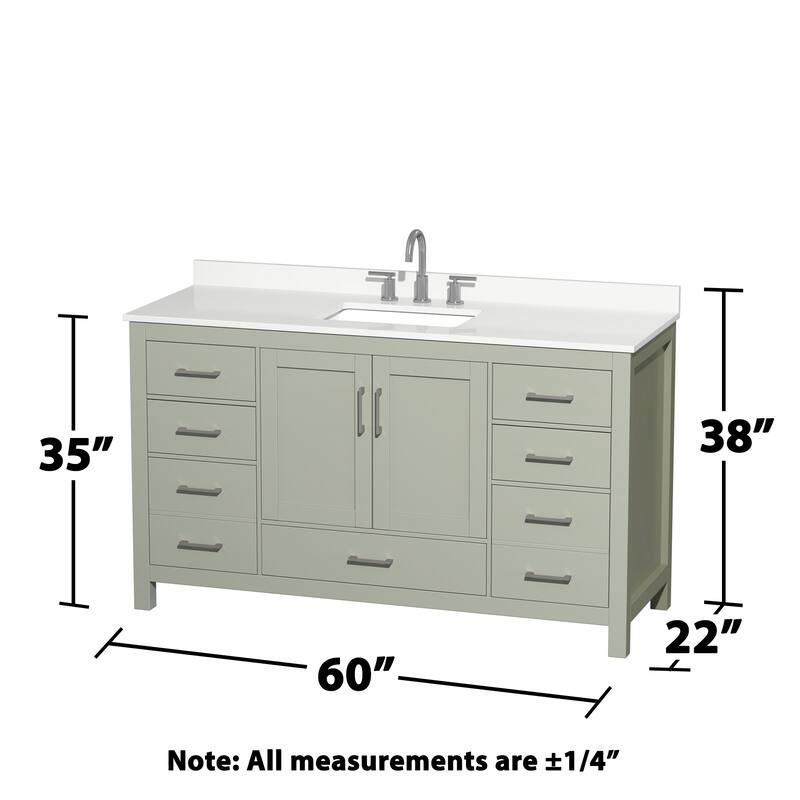 Sheffield 60-inch Single Vanity, 3 Hole Quartz Top