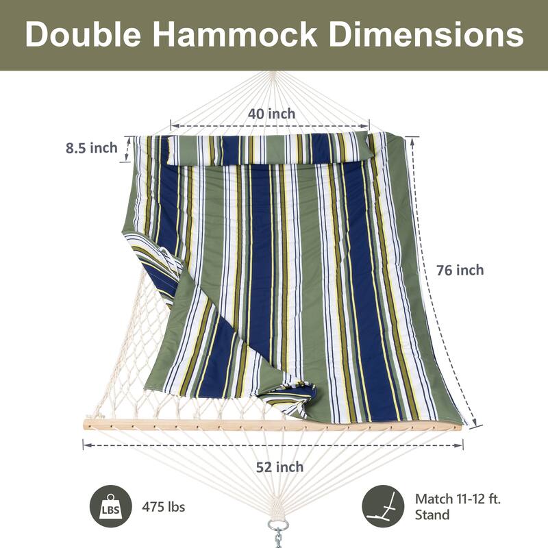 Durable 2 Person Rope Hammock with Polyester Quilted Pad and Pillow - 76*52