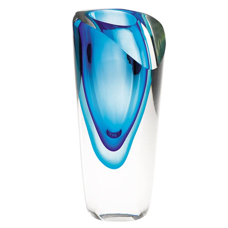 HomeRoots 8" Clear and Blue Crystal Table Vase - 4" x 4" x 7.5" - 4" x 4" x 7.5" - Blue