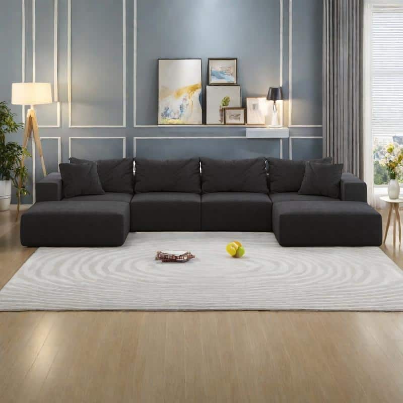 162" Chenille Modular Cloud Sectional Sofa with 6 Pillows, Oversized Sponge Cushions