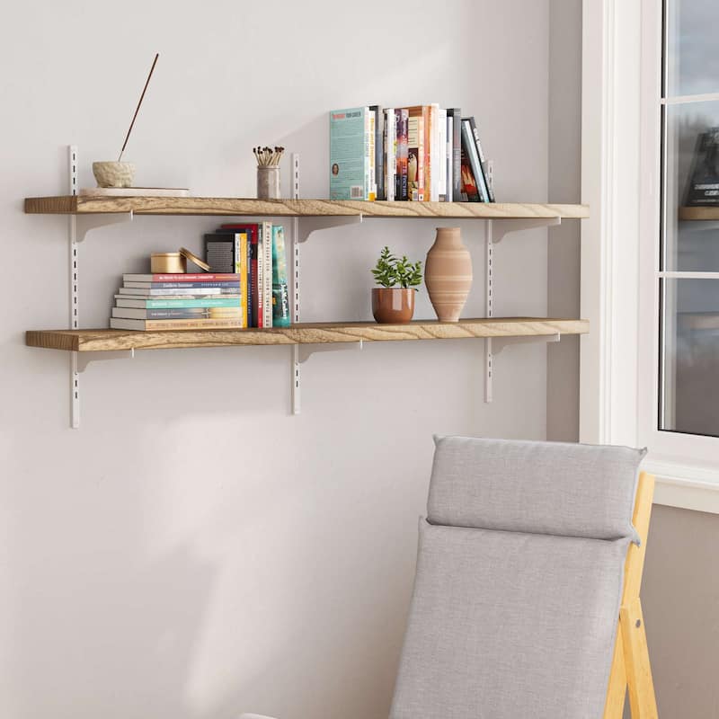 Wallniture Turin 54" Floating Adjustable Shelf, Wall Mounted Shelves with Tier Options, Living Room Shelves, Rustic & Boho Decor - 2 Boards - 2 Tier