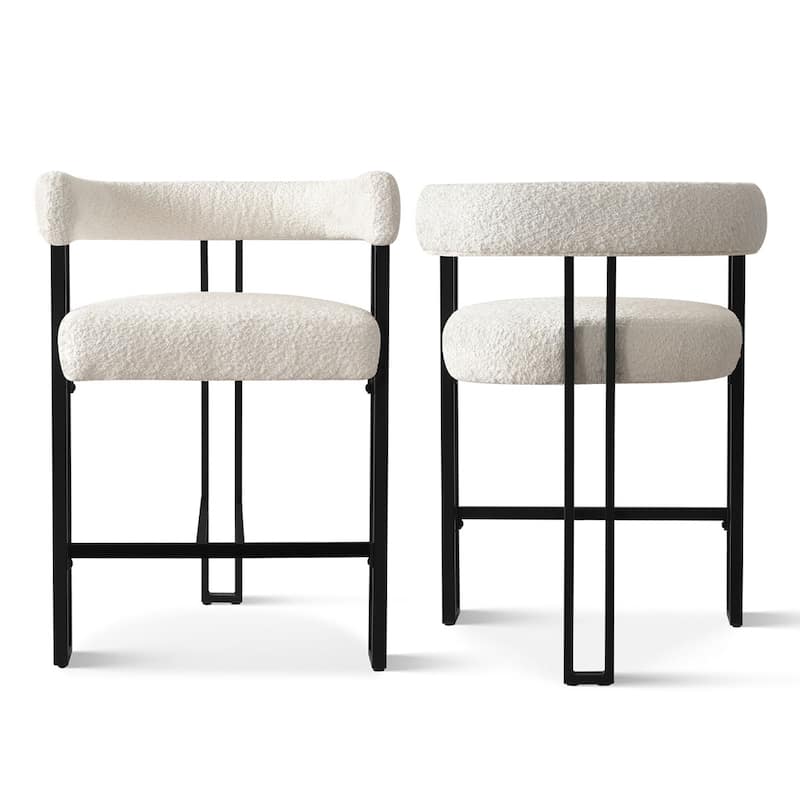 Boucle Upholstered Counter Stool with Arms(Set of 2)