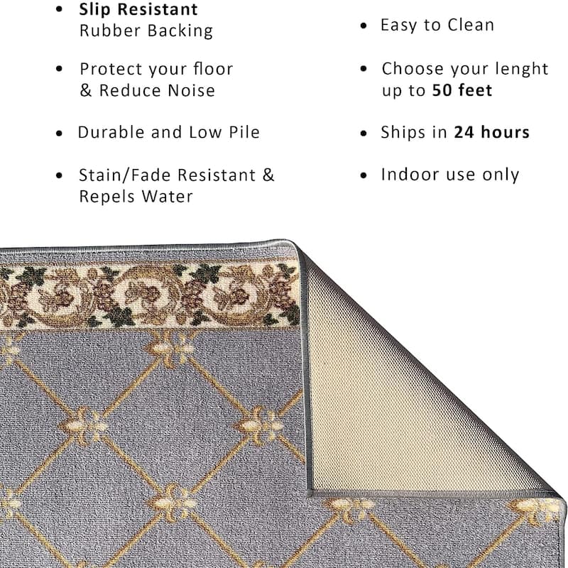 Custom Size Fleur De Lis 26 Inch Wide Non-Slip Stair Runner Rug