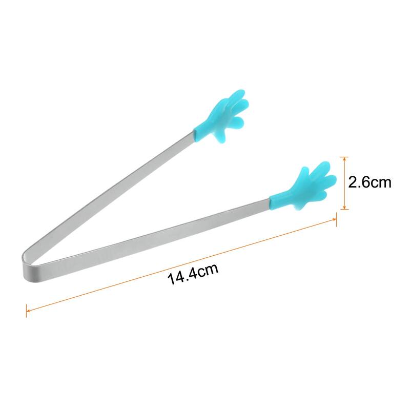 Mini Food Tongs 14.4cm Hand Shape Stainless Steel with Silicon Tips - 5.67" - LightBlue