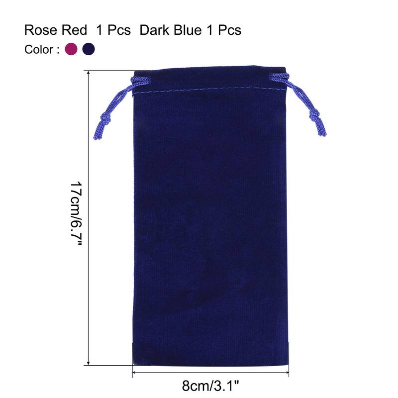 Drawstring Gift Bags 2Pcs Soft Flannel Cloth Storage Pouch for Jewelry - Dark Blue, Rose Red - 17x8cm