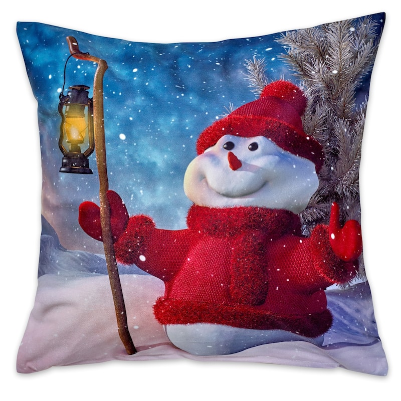 Violet Linen Seasonal Christmas Splendours Pattern Decorative Throw Pillow - Snowman