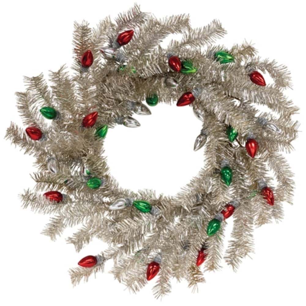 Silver Holiday Bulbs Wreath 24 Inch Christmas Wall Decoration