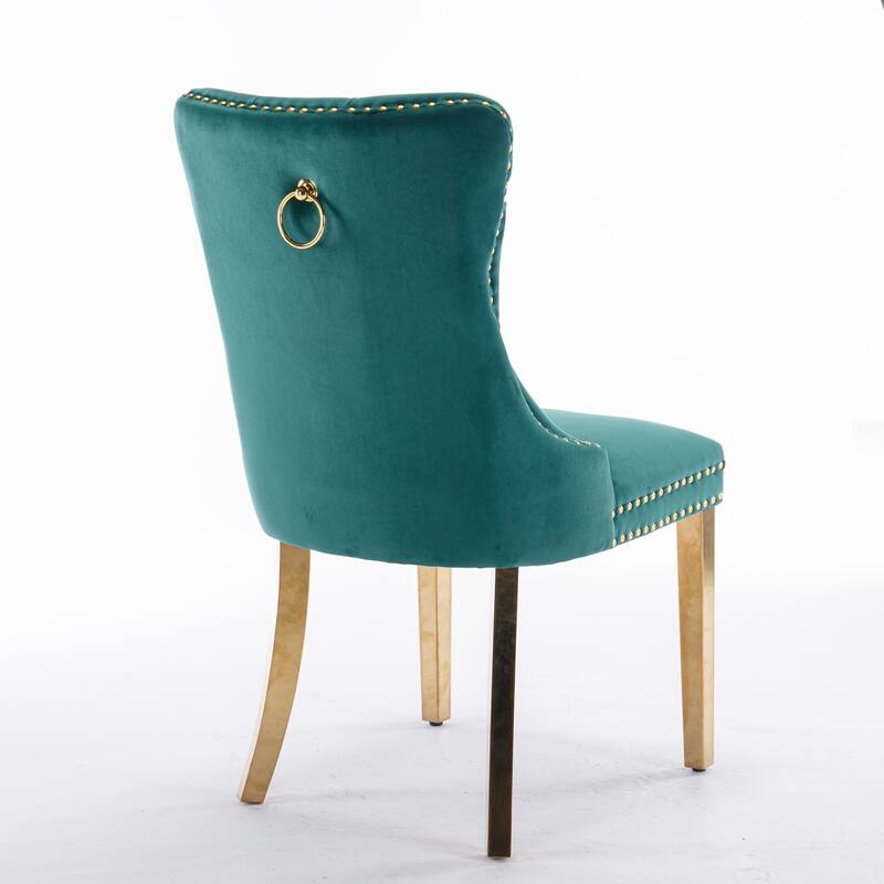 Set of 2 Contemporary High-End Tufted Upholstered Dining Chair with Nailhead & Stainless Steel Legs